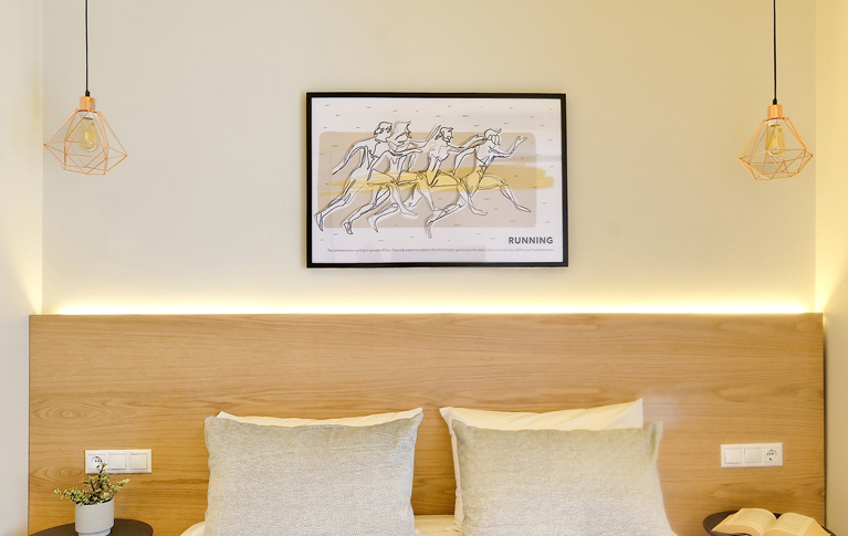 Wall art illustration, part of the Olympic Spirit series that decorate a hotel's interior. By The Blank Sheep.