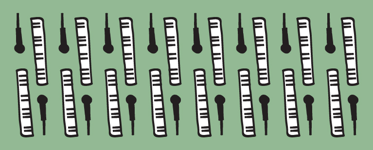 Pattern design, piano and microphone minimal illustrations for a jazz band. Design by The Blank Sheep.