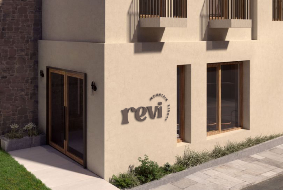 Logo design and sign for Revi Mountain Resort. By The Blank Sheep.