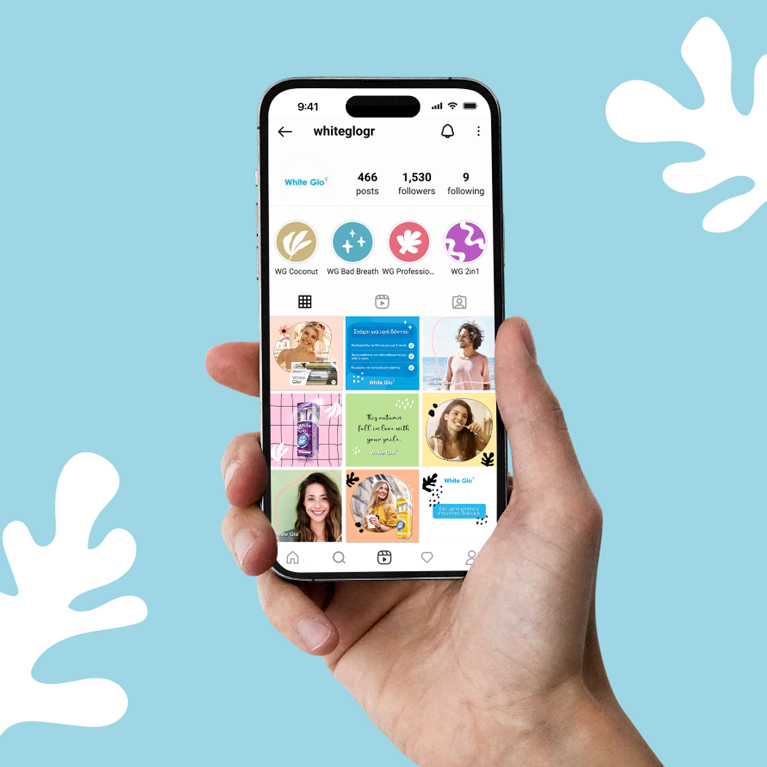 Instagram profile template design for a toothpaste brand - Mobile mockup. By The Blank Sheep.