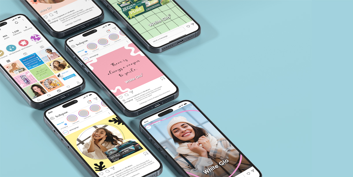 Social media posts template design for a toothpaste brand - Mobile mockups. By The Blank Sheep.