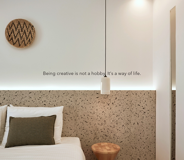 Quote decorating a themed hotel in Mykonos. Text and typography by The Blank Sheep